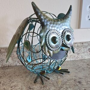 Metal Owl Decorative Accent in Teal and Bronze - Home Kitchen Décor